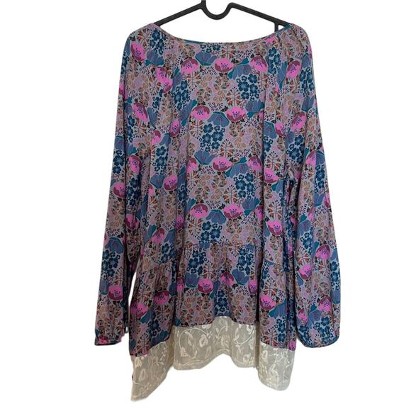 Matilda Jane Floral Print Lace Trim Boho Style Long Sleeve Blouse Size Large - Picture 3 of 9